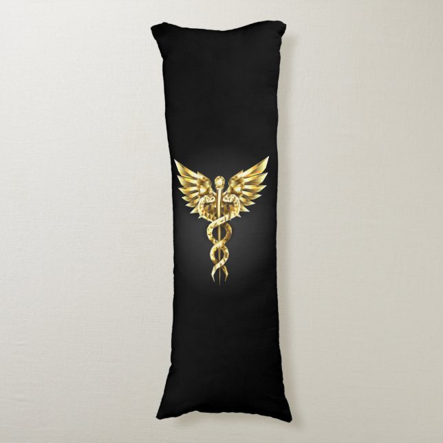 Gold Polygonal Symbol Caduceus Body Pillow (Front Vertical)
