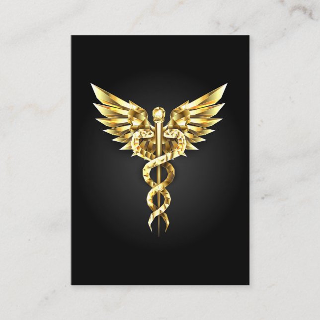 Gold Polygonal Symbol Caduceus Business Card (Front)