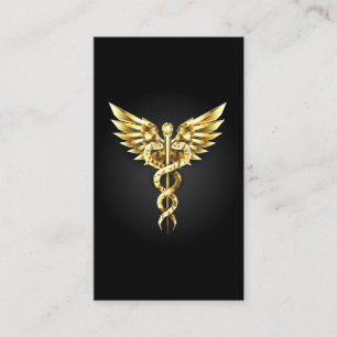 Gold Polygonal Symbol Caduceus Business Card