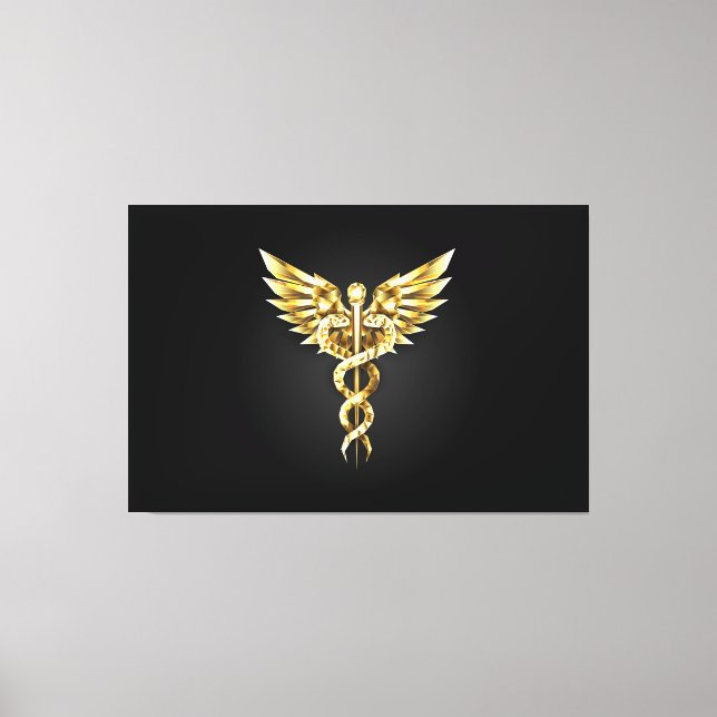 Gold Polygonal Symbol Caduceus Canvas Print (Front)