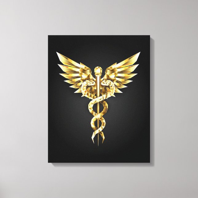 Gold Polygonal Symbol Caduceus Canvas Print (Front)