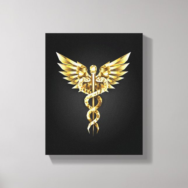 Gold Polygonal Symbol Caduceus Canvas Print (Front)