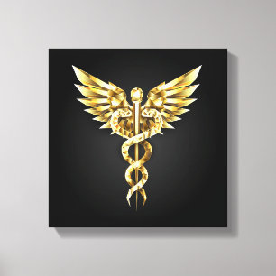 Gold Polygonal Symbol Caduceus Canvas Print