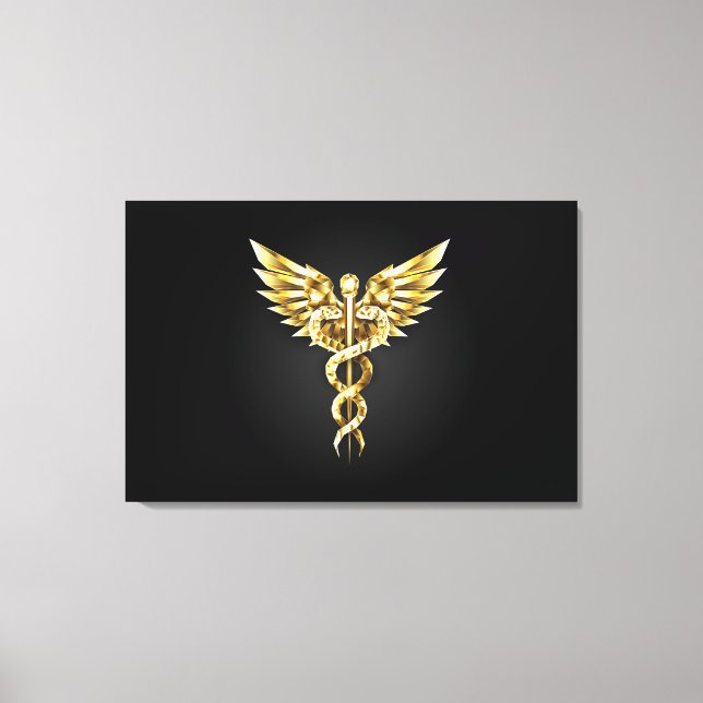 Gold Polygonal Symbol Caduceus Canvas Print (Front)