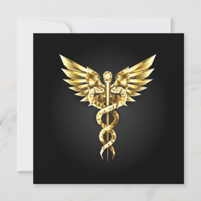 Gold Polygonal Symbol Caduceus Card (Front)