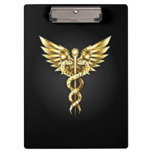 Gold Polygonal Symbol Caduceus Clipboard