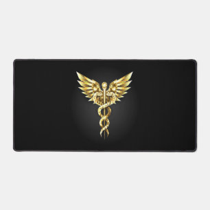 Gold Polygonal Symbol Caduceus Desk Mat