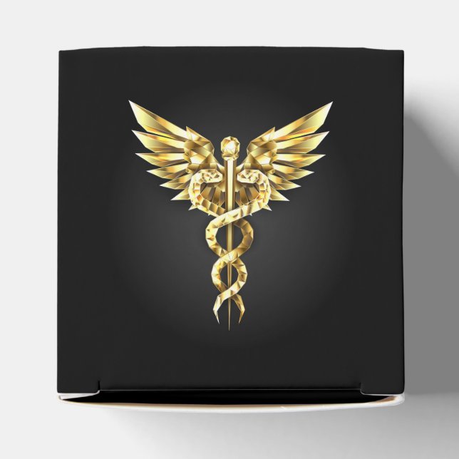 Gold Polygonal Symbol Caduceus Favor Box (Top)