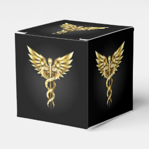 Gold Polygonal Symbol Caduceus Favor Box