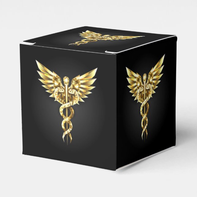 Gold Polygonal Symbol Caduceus Favor Box (Front Side)