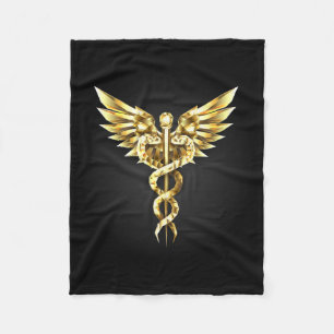 Gold Polygonal Symbol Caduceus Fleece Blanket