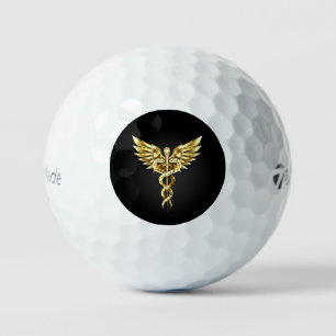 Gold Polygonal Symbol Caduceus Golf Balls