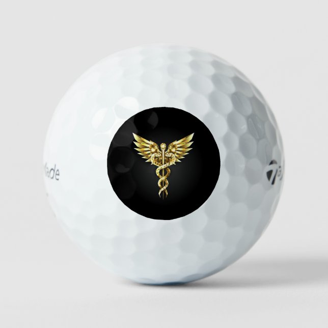 Gold Polygonal Symbol Caduceus Golf Balls (Front)