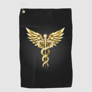 Gold Polygonal Symbol Caduceus Golf Towel