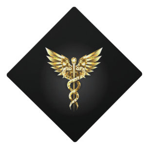 Gold Polygonal Symbol Caduceus Graduation Cap Topper