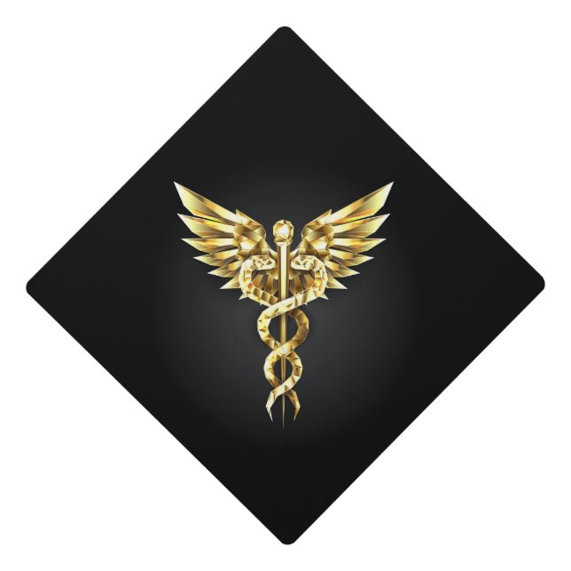 Gold Polygonal Symbol Caduceus Graduation Cap Topper (Front)