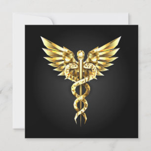Gold Polygonal Symbol Caduceus Holiday Card