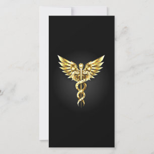 Gold Polygonal Symbol Caduceus Holiday Card