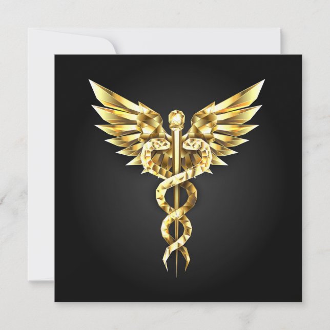 Gold Polygonal Symbol Caduceus Invitation (Front)