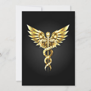 Gold Polygonal Symbol Caduceus Invitation