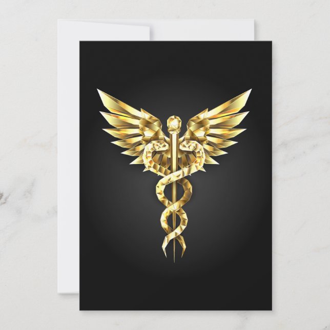 Gold Polygonal Symbol Caduceus Invitation (Front)