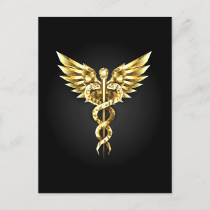Gold Polygonal Symbol Caduceus Invitation Postcard