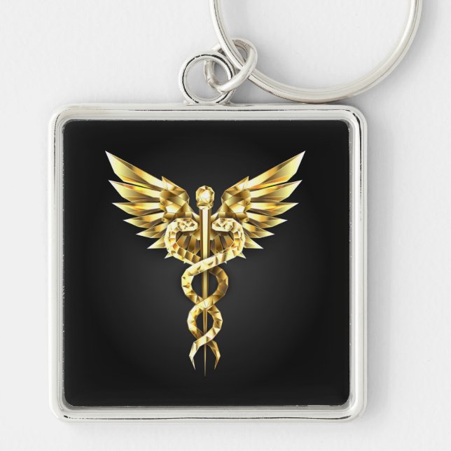 Gold Polygonal Symbol Caduceus Keychain (Front)