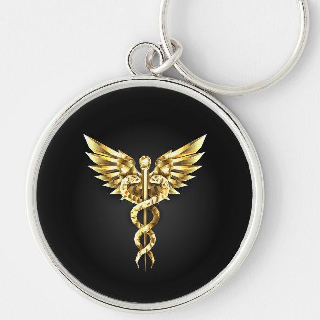 Gold Polygonal Symbol Caduceus Keychain (Front)