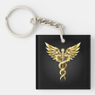 Gold Polygonal Symbol Caduceus Keychain