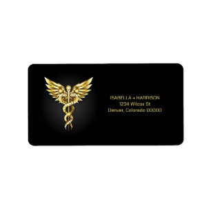 Gold Polygonal Symbol Caduceus Label