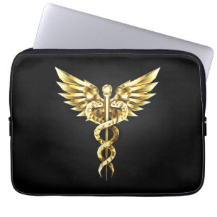 Gold Polygonal Symbol Caduceus Laptop Sleeve