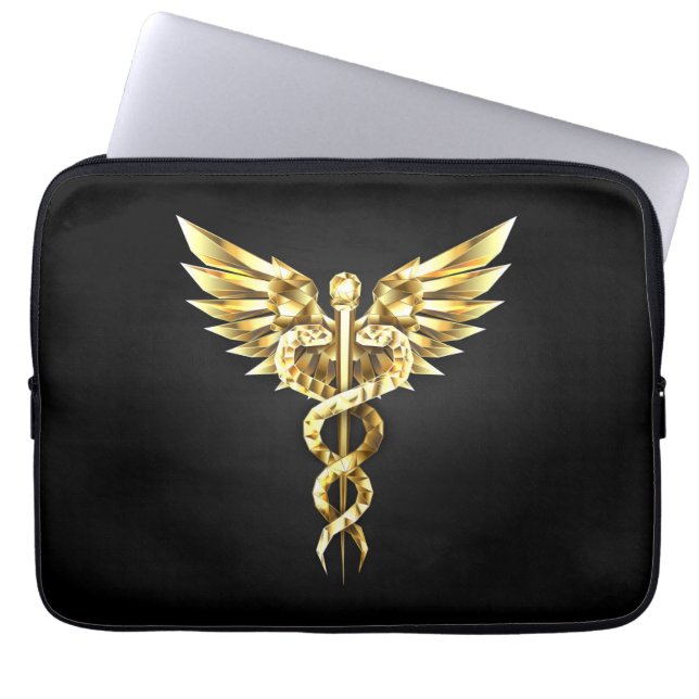 Gold Polygonal Symbol Caduceus Laptop Sleeve (Front)