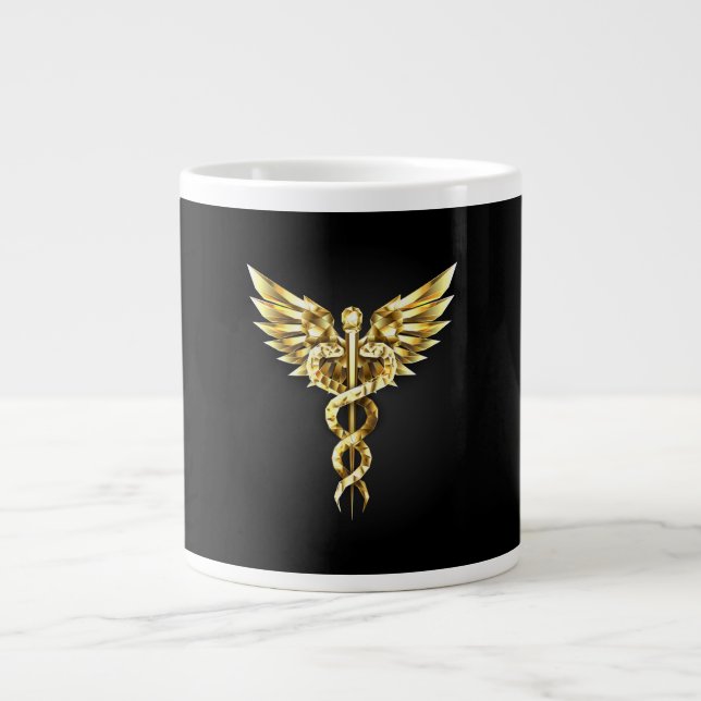 Gold Polygonal Symbol Caduceus Large Coffee Mug (Front)