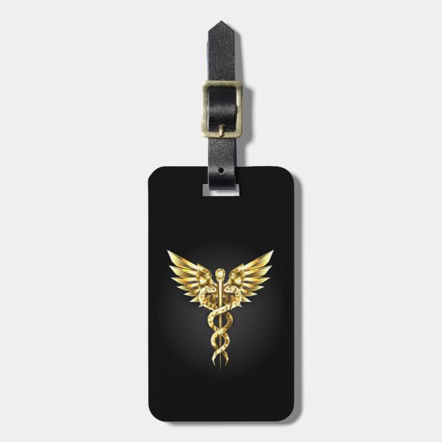 Gold Polygonal Symbol Caduceus Luggage Tag (Front Vertical)