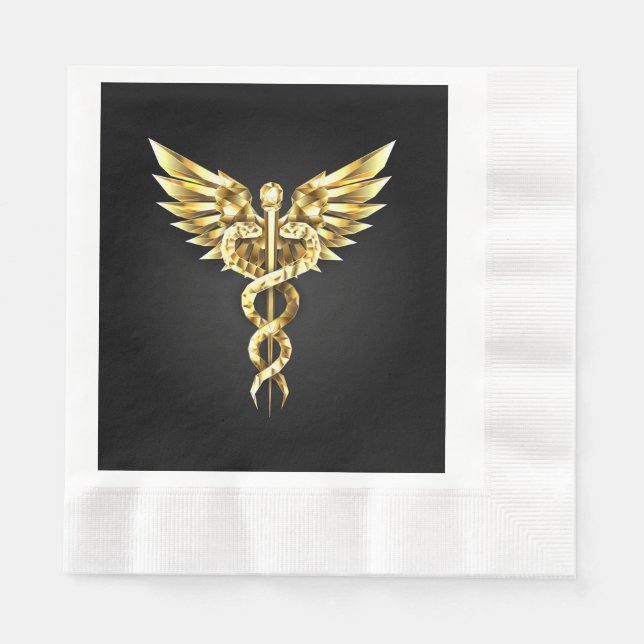 Gold Polygonal Symbol Caduceus Napkin (Front)