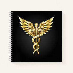 Gold Polygonal Symbol Caduceus Notebook