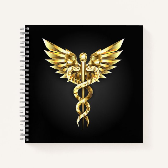 Gold Polygonal Symbol Caduceus Notebook (Front)