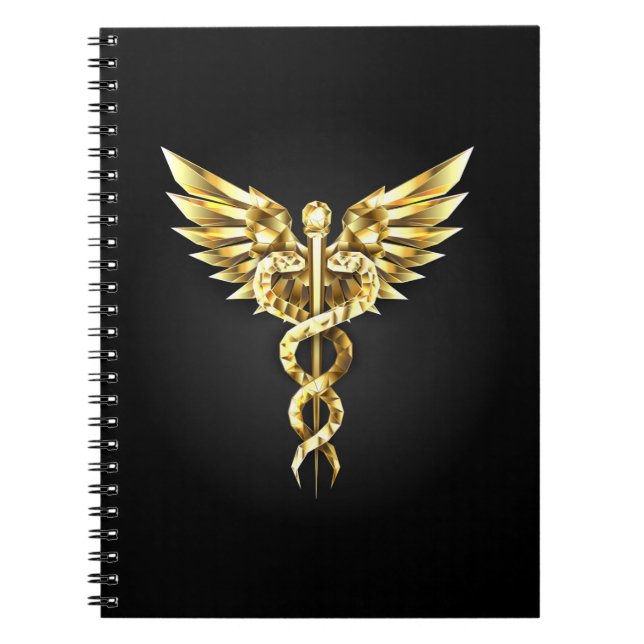 Gold Polygonal Symbol Caduceus Notebook (Front)