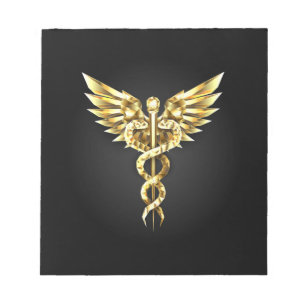 Gold Polygonal Symbol Caduceus Notepad