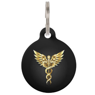 Gold Polygonal Symbol Caduceus Pet Tag