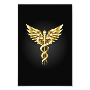 Gold Polygonal Symbol Caduceus Photo Print