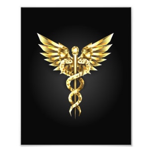 Gold Polygonal Symbol Caduceus Photo Print