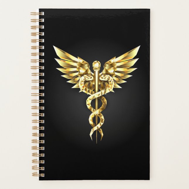 Gold Polygonal Symbol Caduceus Planner (Front)