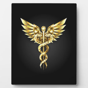 Gold Polygonal Symbol Caduceus Plaque