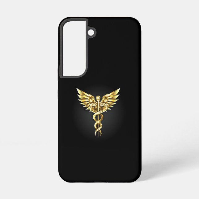 Gold Polygonal Symbol Caduceus Samsung Galaxy S22 Case (Back)
