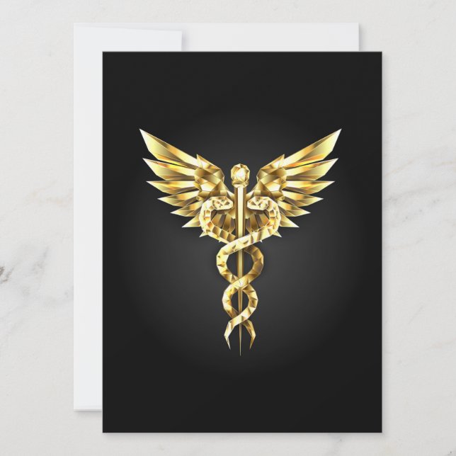 Gold Polygonal Symbol Caduceus Save The Date (Front)