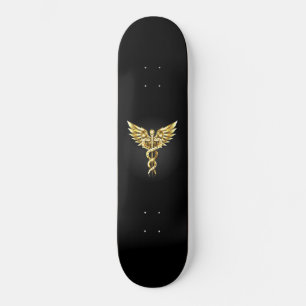 Gold Polygonal Symbol Caduceus Skateboard