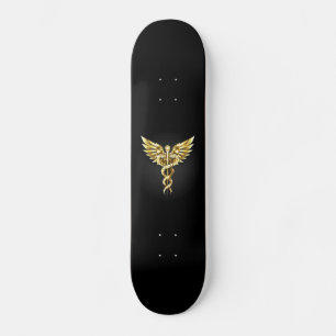Gold Polygonal Symbol Caduceus Skateboard