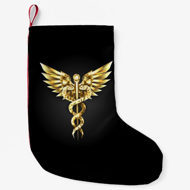 Gold Polygonal Symbol Caduceus Small Christmas Stocking (Front)