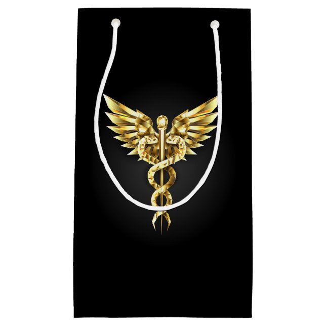 Gold Polygonal Symbol Caduceus Small Gift Bag (Front)